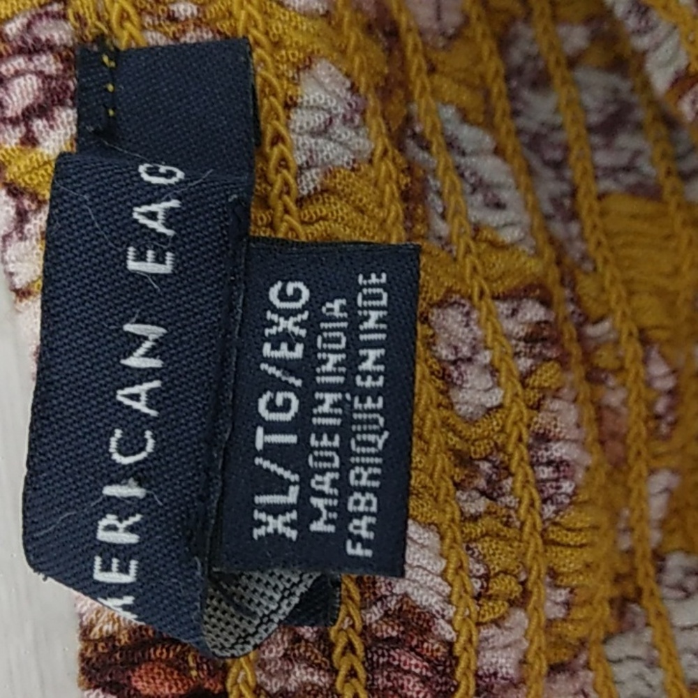 American Eagle Smocked Crop Tank Top Size XL Floral Print Stretch Hippie Boho - Picture 3 of 5